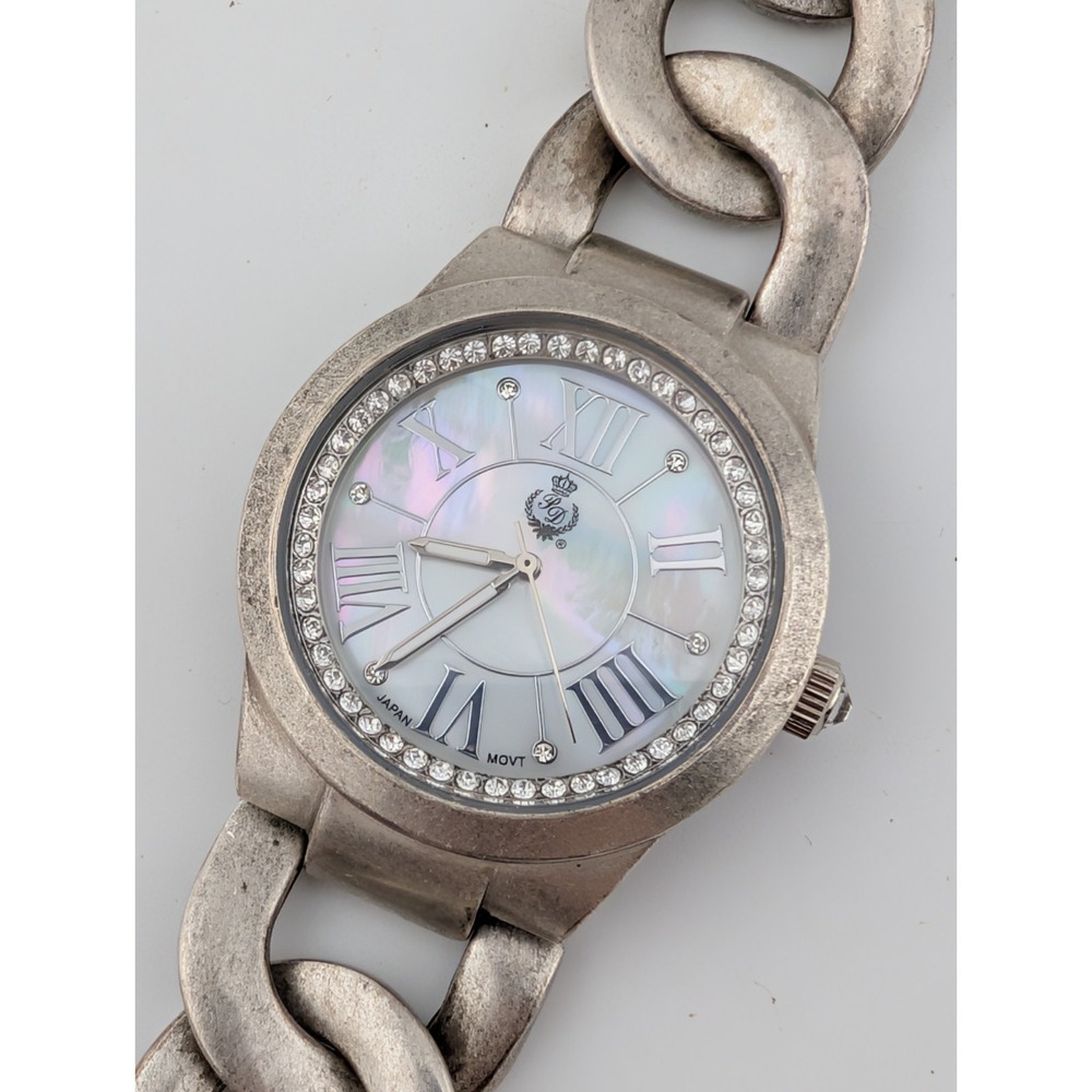 Premier Designs Watch Women 38mm Case MOP Dial Silver 8" Band- New Battery